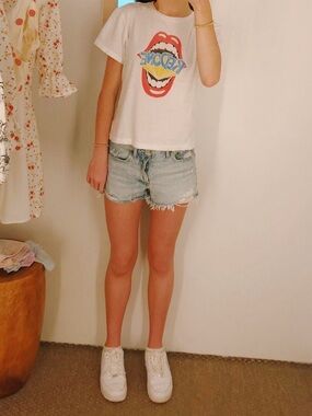 Agolde Pale Blue Ripped High-Rise Denim Shorts